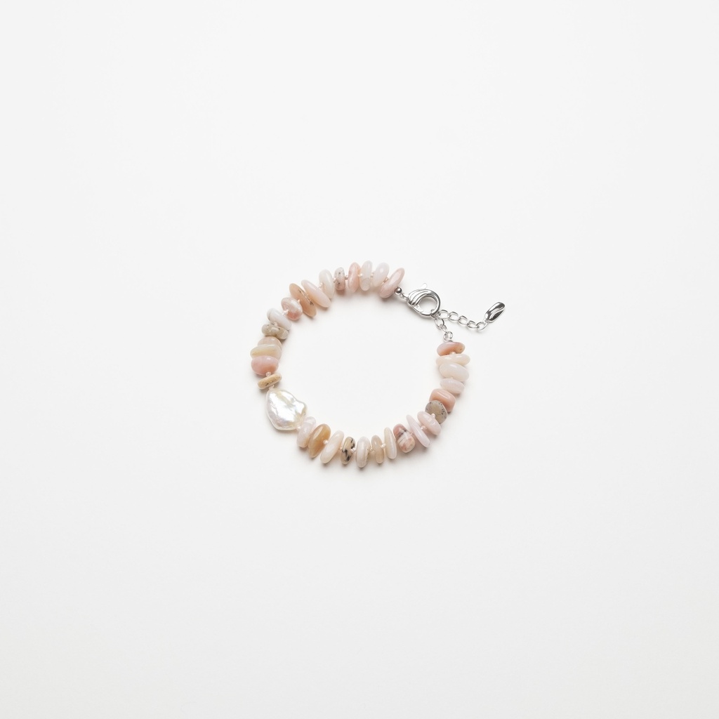 [NATB1024S-4] Pink Opal Gemstone Bracelet with White Keshi Pearl