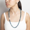Long Blue Apatite Necklace with White Keshi Pearl