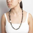 Long Indian Agate Necklace with White Keshi Pearl