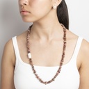 Long Pink Rhodonite Necklace with White Keshi Pearl