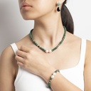 Malachite Gemstone Necklace with Semi-round White Pearls and Shell