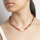 Red Agate Gemstone Necklace with Semi-round White Pearls and Shell
