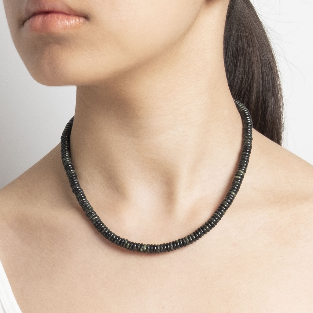 [NATN1027S-1] Black Moss Agate Gemstone Necklace